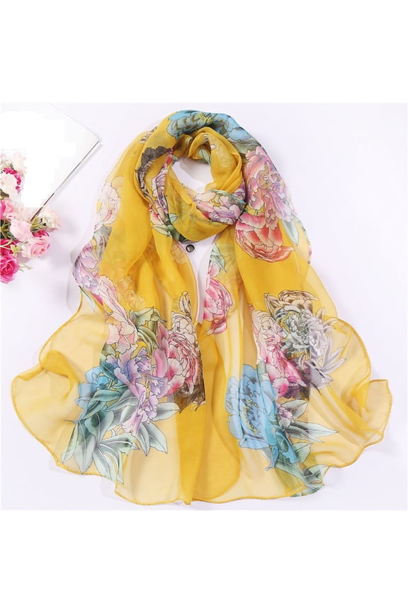 Scarfs For Women Lightweight Print Floral Pattern Scarf Shawl Fashion Scarves Sun Protection Shawls Wraps Yellow