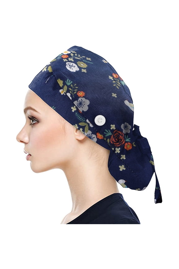 Scrub Cap for Women Men With Buttons Bouffant Hat With Sweatband Unisex H