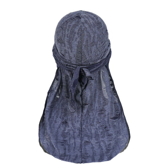 HuangHuanChen Silky Durag For Men Neck Drape Do Rags Cap Breathable Silky Satin Durag Extra Long Tails Headwraps Sun Hat Biker Bonnet Headwear Navy