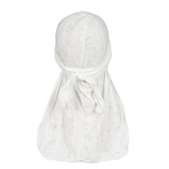 HuangHuanChen Silky Durag For Men Neck Drape Do Rags Cap Breathable Silky Satin Durag Extra Long Tails Headwraps Sun Hat Biker Bonnet Headwear White