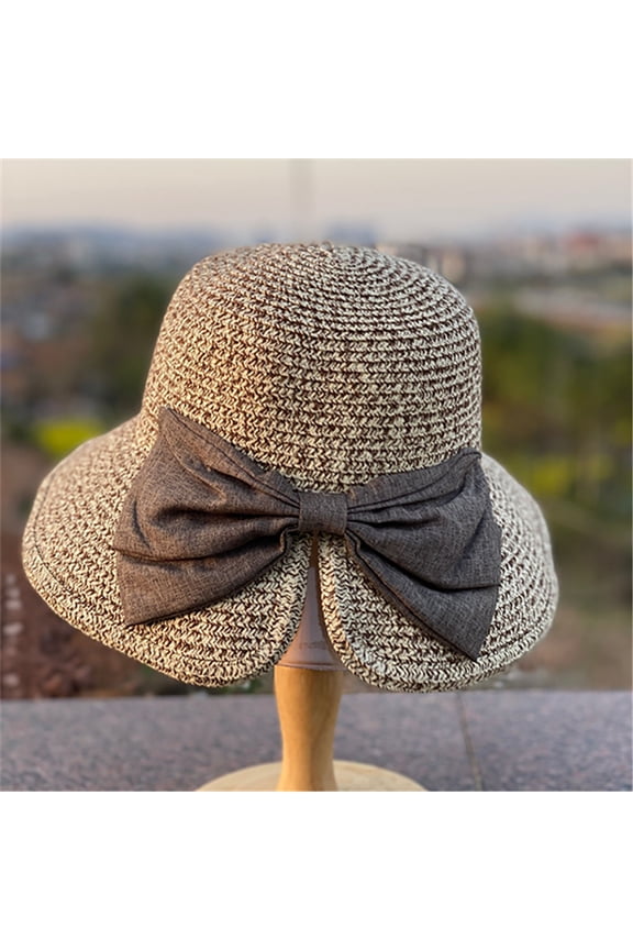 Summer Sun Hat Wide Brim Sun Hat for Women with Bow in Back Beach Hat Straw Bucket Hat Summer UV Protection Packable Breathable Crochet Style Foldable Hat Khaki A