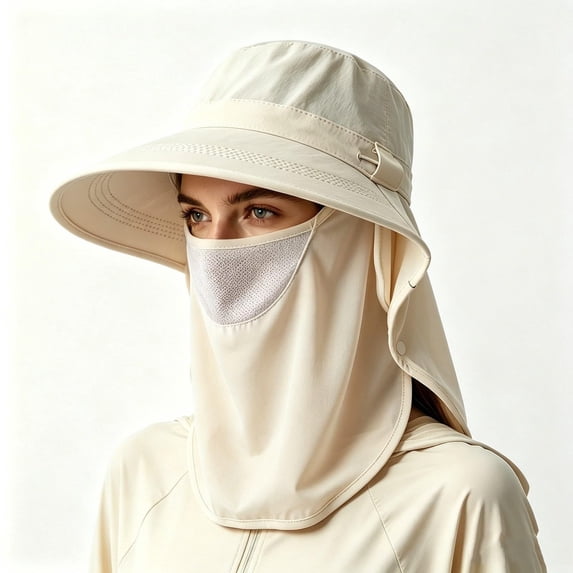 HuangHuanChen Sun Hats For Women with Removable Face Cover Summer 50+ Wide Brim Sun Protection Sun Hats Neck Flap Fishing Hiking Outdoor Hat Bucket Hat Beige One Size