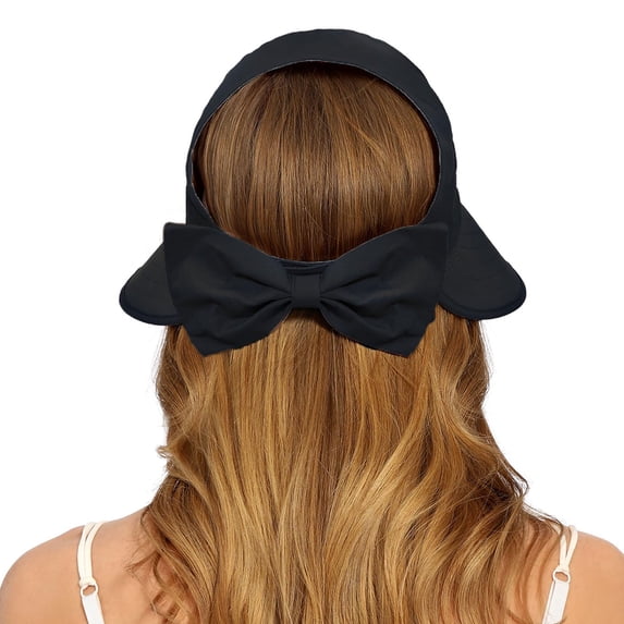 HuangHuanChen Sun Hats For Womens Wide Brim Visor Hat Women Back With Bow UV Protection UPF 50+ Summer Beach Visor for Outdoor Sports Hiking Fishing Hat Black One Size