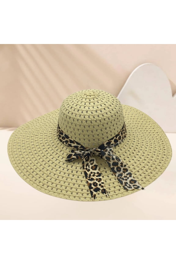 Sun Hats for Women with Knot Bow Summer Wide Brim UV UPF 50+ Fedora Foldable Packable Straw Beach Hat Fashion Hat Travel Hat