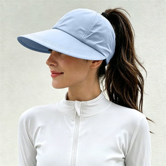 HuangHuanChen Sun Visor Hat for Women UPF 50+ Packable Adjustable Fit Baseball Hat Summer Hat Breathable Hat Large Brim Sun Protection Beach Hat Visor Cap Sports Outdoors Activities Sky Blue A