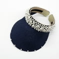 thumbnail image 1 of HuangHuanChen Sun Visor Hats for Women Hats for Women Womens Pearl Headband Hairpin Hat Sunscreen Sunshade Woven Hollow Sunhat Sun Hat for Women Navy, 1 of 3