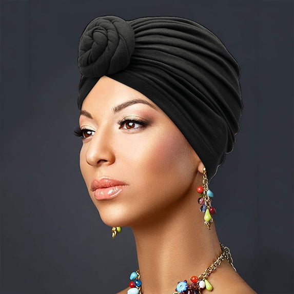 HuangHuanChen Turban for Women Chemo Cancer Cap Womens Large Elastic Solid Comfort Flat Hat Monochrome Fashion Knitted Hat For Women Head Wraps For Women Black