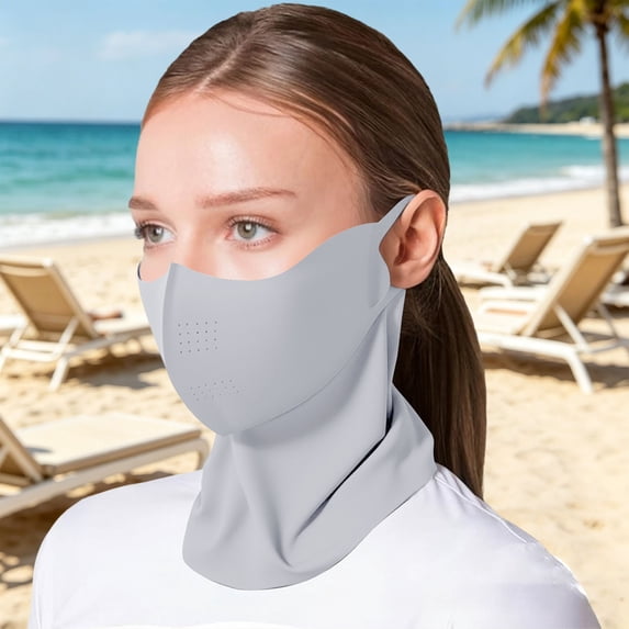 HuangHuanChen UV Sun Protection Face Cover Neck Gaiter Scarf Breathable Cooling for Summer Reusable UV Face Mask For Outdoor Activities Hiking Running Cycling Outdoor Sports Light Ashy One Size