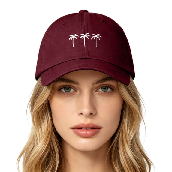 HuangHuanChen Unisex Baseball Hat for Women Men Daily Wear Three Coconut Trees Printed Low-Profile Washed Cotton Cap Soft Adjustable Sun Hats Baseball Caps Unisex Outdoor Wine One Size
