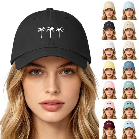 HuangHuanChen Unisex Baseball Hat for Women Men Daily Wear Three Coconut Trees Printed Low-Profile Washed Cotton Cap Soft Adjustable Sun Hats Baseball Caps Unisex Outdoor Khaki One Size