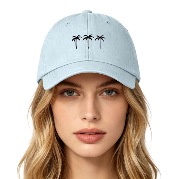 HuangHuanChen Unisex Baseball Hat for Women Men Daily Wear Three Coconut Trees Printed Low-Profile Washed Cotton Cap Soft Adjustable Sun Hats Baseball Caps Unisex Outdoor Blackish Green One Size