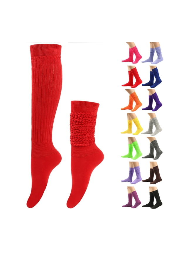 Unisex Solid Knee High Slouch Socks Soft Thermal Warm Leg Warmer Boot Socks Stretchy Cozy Tall Winter Hosiery for Daily Outdoor Wear All-Day Comfort Socks Orange One Size