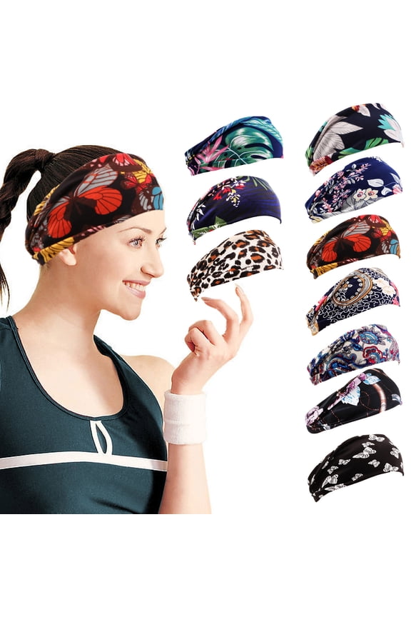 Wide Headbands for Women Non Slip Workout Yoga Running Womens Headband Fashion Women Bohemian Style Printed Boho Hair Bands Hair Thick Sweat Head Bands Head Wraps Bandana H One Size