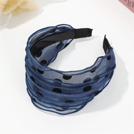 HuangHuanChen Wide Headbands for Women Polka Dot Large Head Bands With Teeth Non-slip Thick Fashion Hairbands Hair Accessories for Women Head Wrap Blue One Size