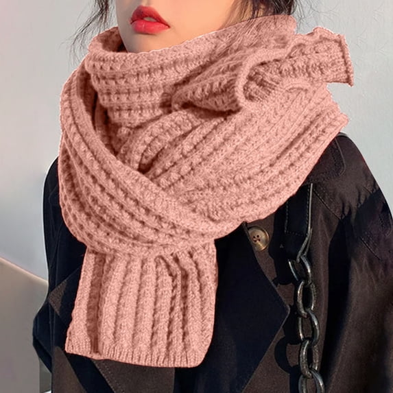 HuangHuanChen Winter Scarves for Women Solid Color Knit Wool Scarf Neck Warmer One Size