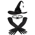 thumbnail image 1 of HuangHuanChen Witch Hat for Women With Long Gloves Halloween Ruched Wide Brim Spire Cap for Party Masquerade Daily Adult Costume Accessory Wizard Hats One Size, 1 of 6