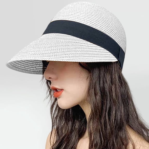 HuangHuanChen Women's Beach Hat Sun Hats Visor for Women Straw Beach Hat Adjustable Wide Brim Packable for Summer Travel UPF 50+ Sun Hat