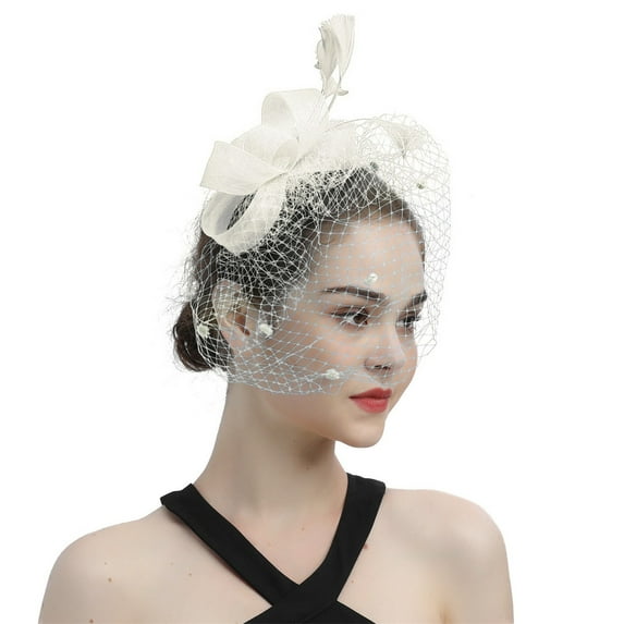 HuangHuanChen Women's Fascinators Headwear Veil Hair Clip Tea Party Fascinator Stage Peformance Bow Top Hat Cocktail Ball Wedding Church A