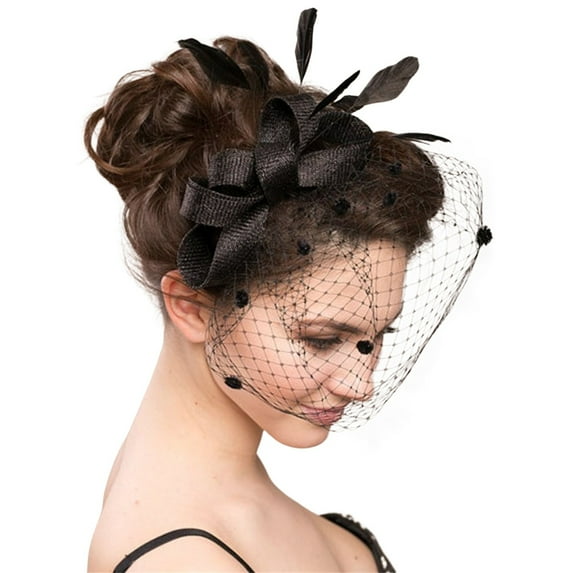 HuangHuanChen Women's Fascinators Headwear Veil Hair Clip Tea Party Fascinator Stage Peformance Bow Top Hat Cocktail Ball Wedding Church Black