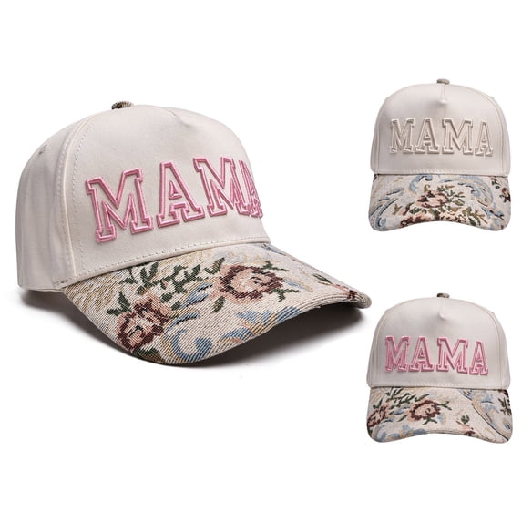 HuangHuanChen Women's Mama Trucker Hat Trendy MAMA Embroidered Baseball Cap for Women Adjustable Wide Brim Trucker Hat For Women Mama Hat Mother's Casual Sun Hat Pink One Size