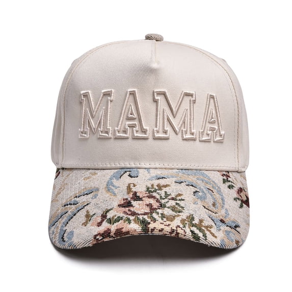 HuangHuanChen Women's Mama Trucker Hat Trendy MAMA Embroidered Baseball Cap for Women Adjustable Wide Brim Trucker Hat For Women Mama Hat Mother's Casual Sun Hat Beige One Size
