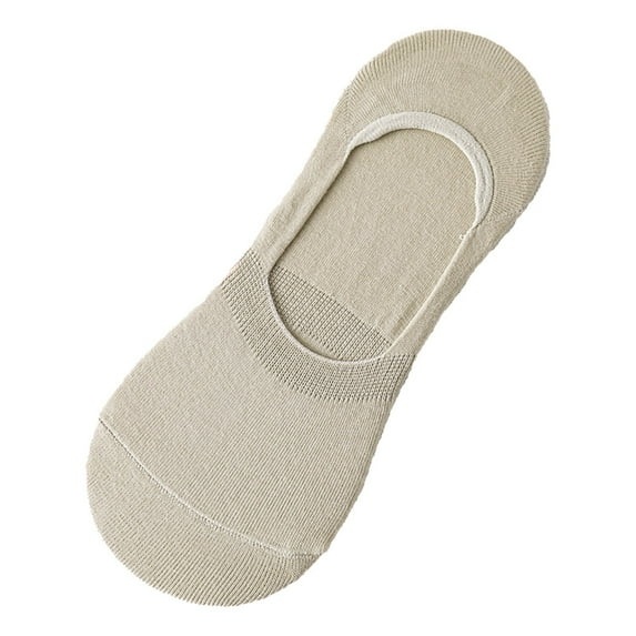 HuangHuanChen Women's No Show Socks Combed Cotton Socks Summer Solid Color U Shaped Anti Slip Socks Beige