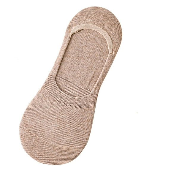 HuangHuanChen Women's No Show Socks Combed Cotton Socks Summer Solid Color U Shaped Anti Slip Socks Khaki