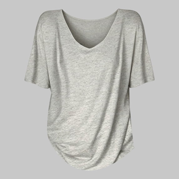 HuangHuanChen Women's Short Sleeve T Shirt V Neck Oversized Tshirt for Women Casual Loose Fit Basic Tee Solid Color Tshirt Shirt Grey S