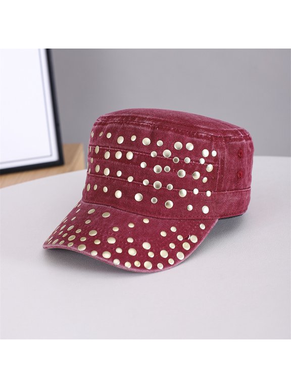 Women's Sparkle Studded Baseball Cap Gem Bling Ponytail Cap Adjustable Trucker Hat Outdoors Sun Cap Breathable Baseball Cap For Women Men Sequins Casual Sun Hat Red One Size