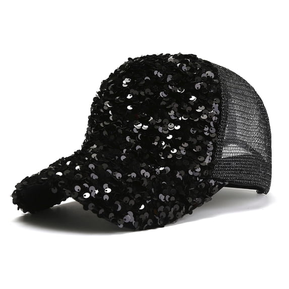 HuangHuanChen Womens Baseball Cap Sequins Tennis Cap Breathable Beach Adjustable Streetwear Hip Hop Hat Sun Hat Visor Black