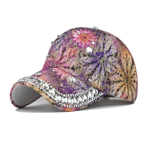 HuangHuanChen Womens Baseball Cap Summer Flash Drill Floral Print Adjustable Hat Visors Baseball Caps for Women Sun Hat Visor Purple