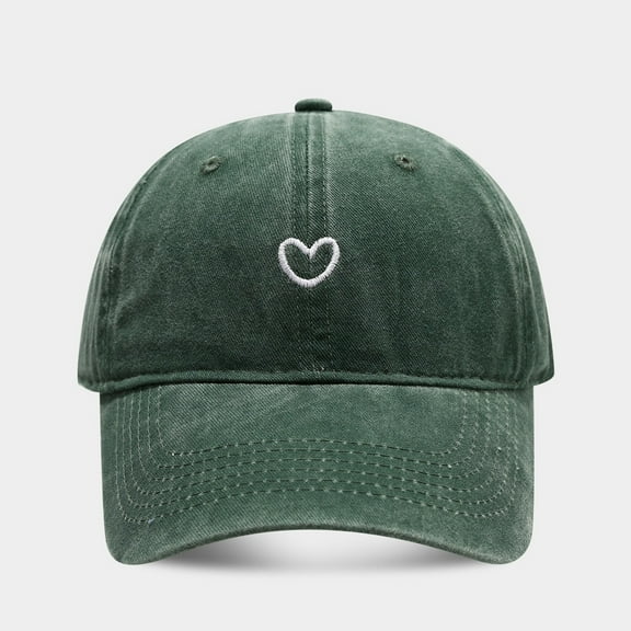 HuangHuanChen Womens Baseball Caps Solid Color Heart Embroidered Soft Top Outdoor Washed Baseball Cap Green