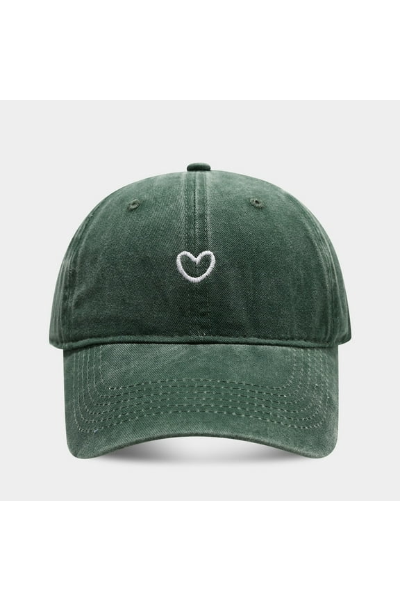 Womens Baseball Caps Solid Color Heart Embroidered Soft Top Outdoor Washed Baseball Cap Green