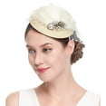 thumbnail image 1 of HuangHuanChen Womens Fascinator Hat Feather Fascinators Hair Clip Tea Party Pillbox Derby Hat Fascinator Bridal Wedding Beige, 1 of 2