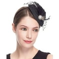 thumbnail image 1 of HuangHuanChen Womens Fascinator Hat Feather Fascinators Hair Clip Tea Party Pillbox Derby Hat Fascinator Bridal Wedding Black, 1 of 2