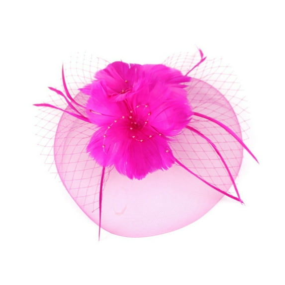 HuangHuanChen Womens Fascinators Headwear Veil Hair Clip Tea Party Cocktail Ball Wedding Headwear Accessories Fascinator Hot Pink