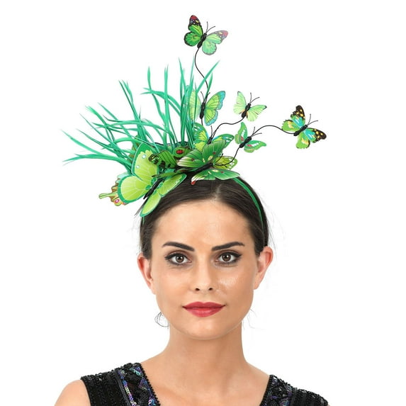 HuangHuanChen Womens Headband Headwear Plastic Butterfly Hair Hoop Hair Accessories Fascinators Cocktail Ball Wedding Tea Party Green