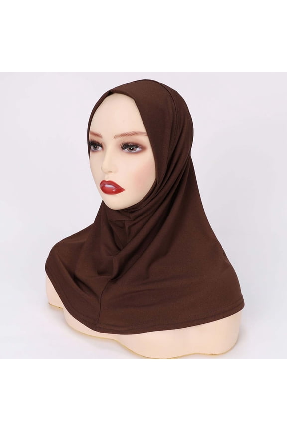 Womens Hijab Cap Hair Cover Wrap Casual Solid Color Headwear Muslim Long Turban Cap Under Scarf Shawl Turban Hat Coffee