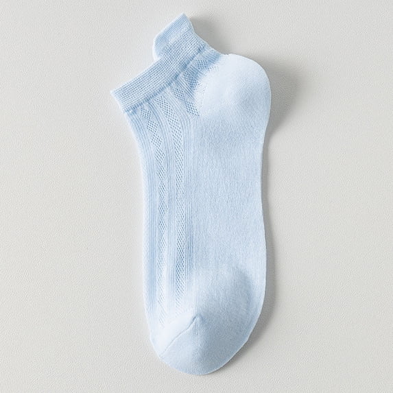 HuangHuanChen Womens No Show Socks Hollow Out Mesh Thin Solid Color High Elasticity Anti Slip Breathable Soft Anti Shrink Sports Cotton Socks Blue