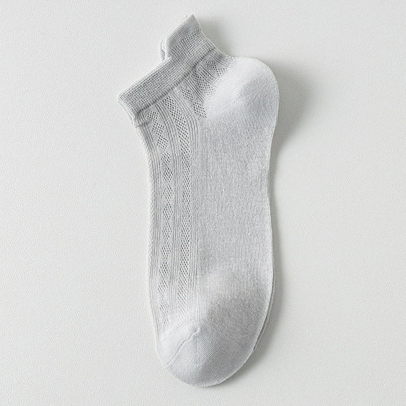 HuangHuanChen Womens No Show Socks Hollow Out Mesh Thin Solid Color High Elasticity Anti Slip Breathable Soft Anti Shrink Sports Cotton Socks Grey