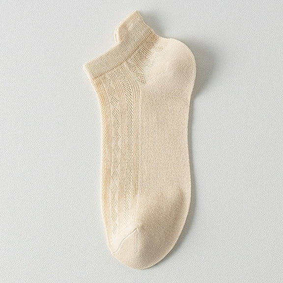 HuangHuanChen Womens No Show Socks Hollow Out Mesh Thin Solid Color High Elasticity Anti Slip Breathable Soft Anti Shrink Sports Cotton Socks Khaki