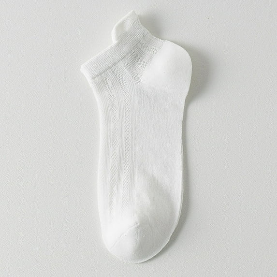 HuangHuanChen Womens No Show Socks Hollow Out Mesh Thin Solid Color High Elasticity Anti Slip Breathable Soft Anti Shrink Sports Cotton Socks White