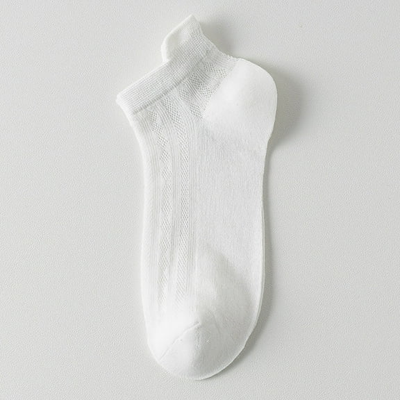 HuangHuanChen Womens No Show Socks Hollow Out Mesh Thin Solid Color High Elasticity Anti Slip Breathable Soft Anti Shrink Sports Cotton Socks White