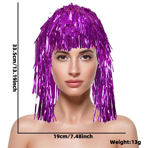 HuangHuanChen Womens PET Fringe Wig Colorfur Sparkling Festival Headpiece For Cheerleaders and Sports Fans Hot Pink