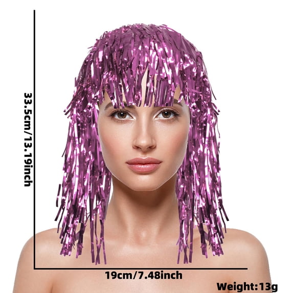 HuangHuanChen Womens PET Fringe Wig Colorfur Sparkling Festival Headpiece For Cheerleaders and Sports Fans Pink
