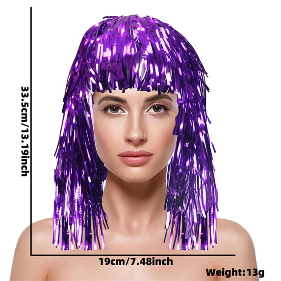 HuangHuanChen Womens PET Fringe Wig Colorfur Sparkling Festival Headpiece For Cheerleaders and Sports Fans Purple