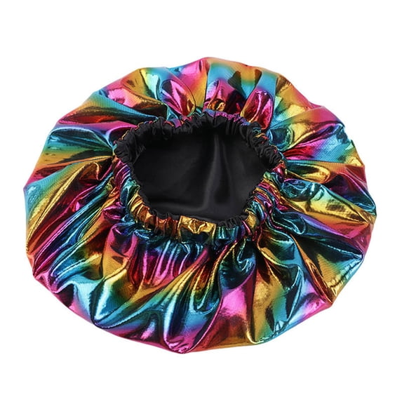 HuangHuanChen Womens Shower Cap Metallic Color Waterproof Satin Lined Sleep Leisure Hat, Loose And Tight-fitting Double-layer Sleep Hat Black