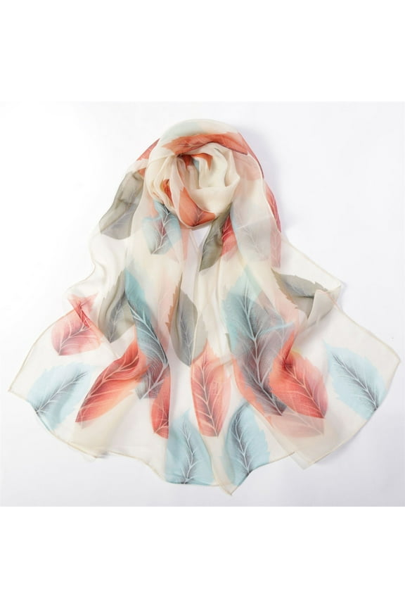 Womens Silk Scarves Lightweight Print Floral Pattern Scarf Shawl Sun Protection Shawls Wraps Beige