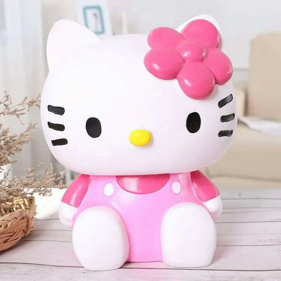 HuangShi Sanrio Kawaii Hello Kitty Piggy Bank Anime Creative Children Vinyl Anti-fall Money Box Cute Household Ornament Student Gift