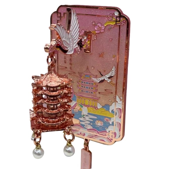 Huanghe Tower Illuminated Decorative Wall Decal with Dancing Crane & Blossom Design, LED Lantern for Fridge & Magnetic Surfaces